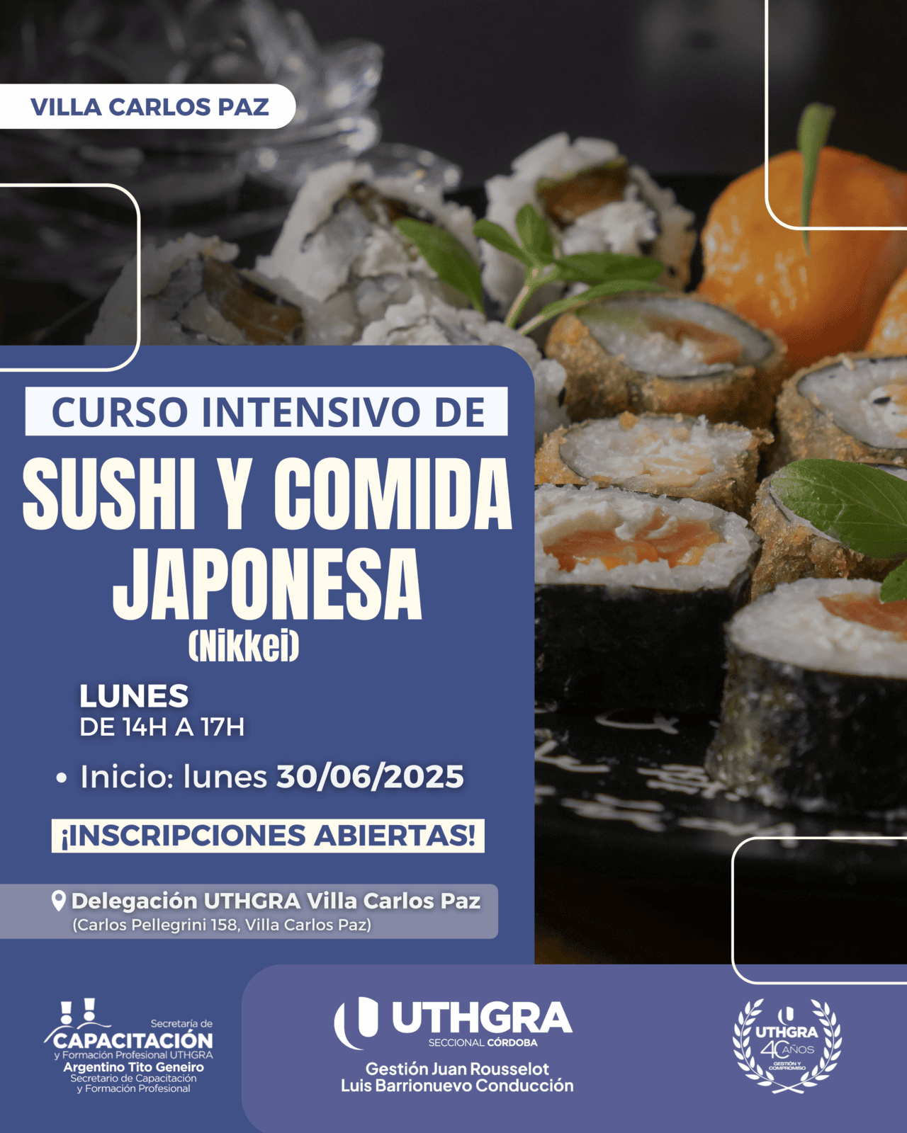 Nuevo Curso de UTHGRA Córdoba - SUSHI y Comida Japonesa en Villa Carlos Paz